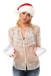 Unhappy young woman in christmas cap