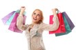 Young beautiful caucasian woman holds bags