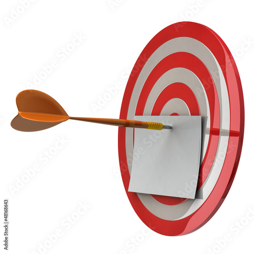 Illustration: Blank note paper at the center of dart aim, 3d Blank note paper at the center of dart aim, 3d