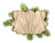 Photo: Old parchment paper with copy space on Christmas tree branch bac Old parchment paper with copy space on Christmas tree branch bac