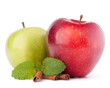 Photo: Red and green apples, cinnamon sticks and mint leaves still life Red and green apples, cinnamon sticks and mint leaves still life