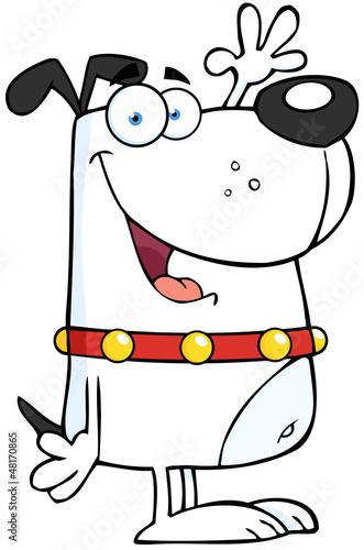 Vector: Happy White Dog Cartoon Character Waving For Greeting Happy White Dog Cartoon Character Waving For Greeting