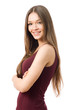 Vertical portrait of young beauty woman, side view