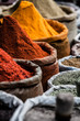 Photo : Traditional spices market in India. Traditional spices market in India.