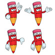 Collection of bored cartoon pencils with various gestures.