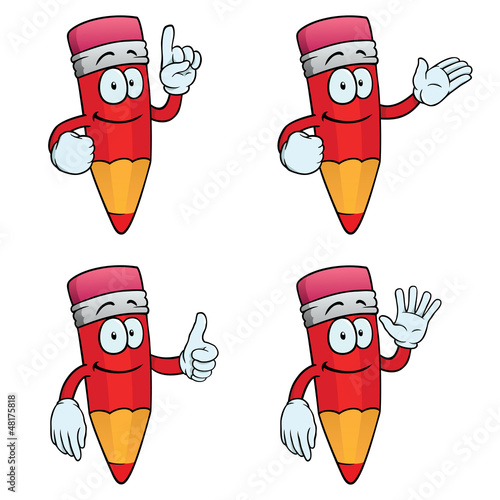 Vector: Collection of smiling cartoon pencils with various gestures. Collection of smiling cartoon pencils with various gestures.
