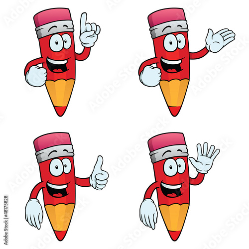 Vector: Collection of talking cartoon pencils with various gestures. Collection of talking cartoon pencils with various gestures.
