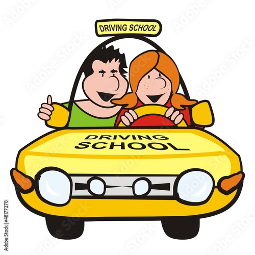 Vector: man and girl in the car-driving school man and girl in the car-driving school