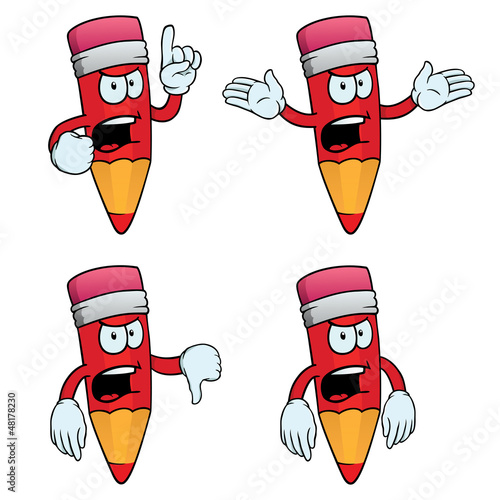 Vector: Collection of very angry cartoon pencils with various gestures. Collection of very angry cartoon pencils with various gestures.