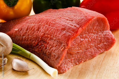 Photo: Raw beef on cutting board Raw beef on cutting board