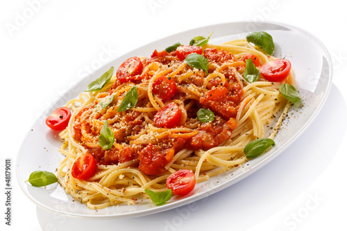 Photo: Pasta with meat, tomato sauce, parmesan and vegetables Pasta with meat, tomato sauce, parmesan and vegetables