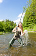 Photo: woman fishing in river, Czech Republic woman fishing in river, Czech Republic