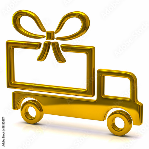 Illustration: Golden truck and big gift Golden truck and big gift