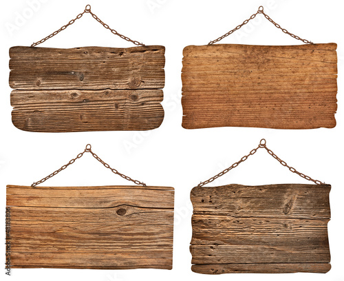 Photo: wooden sign with chain hanging background message wooden sign with chain hanging background message