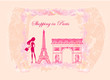 beautiful women Shopping in Paris - vector card