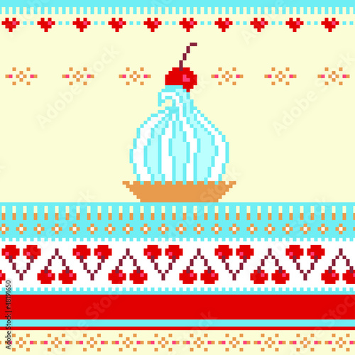 Vector: Seamless border illustration with cake and cherries Seamless border illustration with cake and cherries