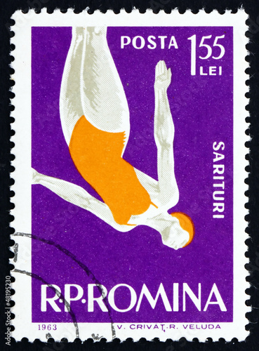 Photo: Postage stamp Romania 1963 Woman Diver Postage stamp Romania 1963 Woman Diver
