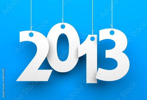 Photo: White tags with 2013 on blue background White tags with 2013 on blue background