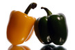 Photo: green and yellow sweet pepper on a white background green and yellow sweet pepper on a white background