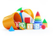 Illustration: toys alphabet cube, beach ball, pyramid toys alphabet cube, beach ball, pyramid