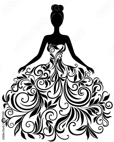 Vector: Vector silhouette of young woman in dress Vector silhouette of young woman in dress