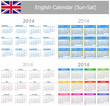 2014 English Mix Calendar Sun-Sat
