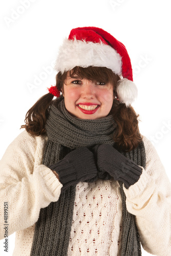 Photo: Winter girl with hat Santa Claus Winter girl with hat Santa Claus