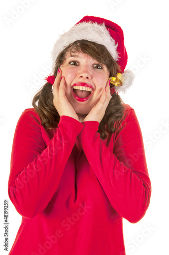 Photo: Winter girl with hat Santa Claus Winter girl with hat Santa Claus