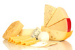 Various types of cheese isolated on white