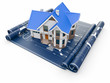 Residential house on architect blueprints. Housing project.