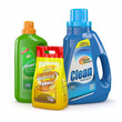 Washing powder and detergent bottles. 3d