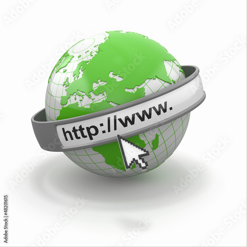 Illustration: Concept of internet browser. Earth and cursor Concept of internet browser. Earth and cursor