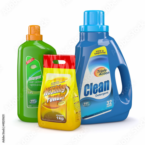 Illustration: Washing powder and detergent bottles. 3d Washing powder and detergent bottles. 3d