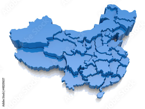 Illustration: Three-dimensional map of China Three-dimensional map of China