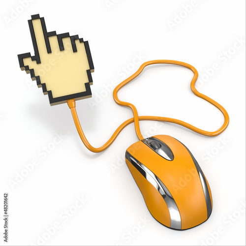 Illustration: Computer mouse and cursor. 3d Computer mouse and cursor. 3d