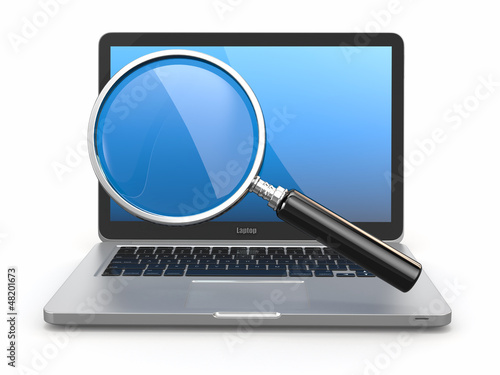 Illustration: Search. Laptop and loupe Search. Laptop and loupe