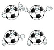 Collection of bored cartoon footballs with various gestures.