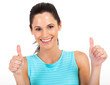 happy young woman two thumbs up