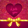 Vector: Valentines day greeting card with heart and golden ribbon Valentines day greeting card with heart and golden ribbon