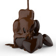 close up chocolate syrup leaking over heart shape symbol