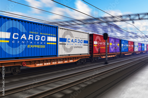 Illustration: Freight train with cargo containers Freight train with cargo containers