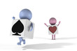 Illustration: 3d cartoon man running away from cartoon woman 3d cartoon man running away from cartoon woman