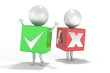 Illustration: 3d cartoon men in green and red boxes 3d cartoon men in green and red boxes