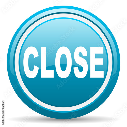 Illustration: close blue glossy icon on white background close blue glossy icon on white background