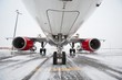 Undercarriage of the airplane in winter