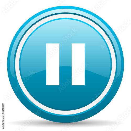 Illustration: pause blue glossy icon on white background pause blue glossy icon on white background