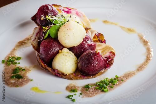 Photo: warm salad of celery and beetroot, baked with nuts vinaigreta warm salad of celery and beetroot, baked with nuts vinaigreta