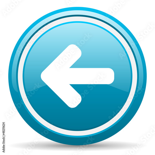 Illustration: arrow left blue glossy icon on white background arrow left blue glossy icon on white background