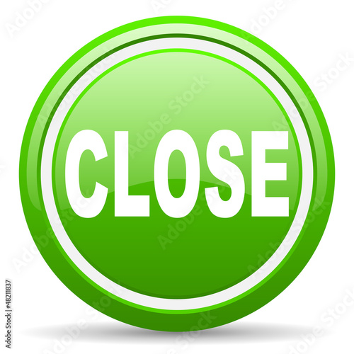Illustration: close green glossy icon on white background close green glossy icon on white background