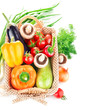 fresh vegetables with leaves in the basket isolated on white